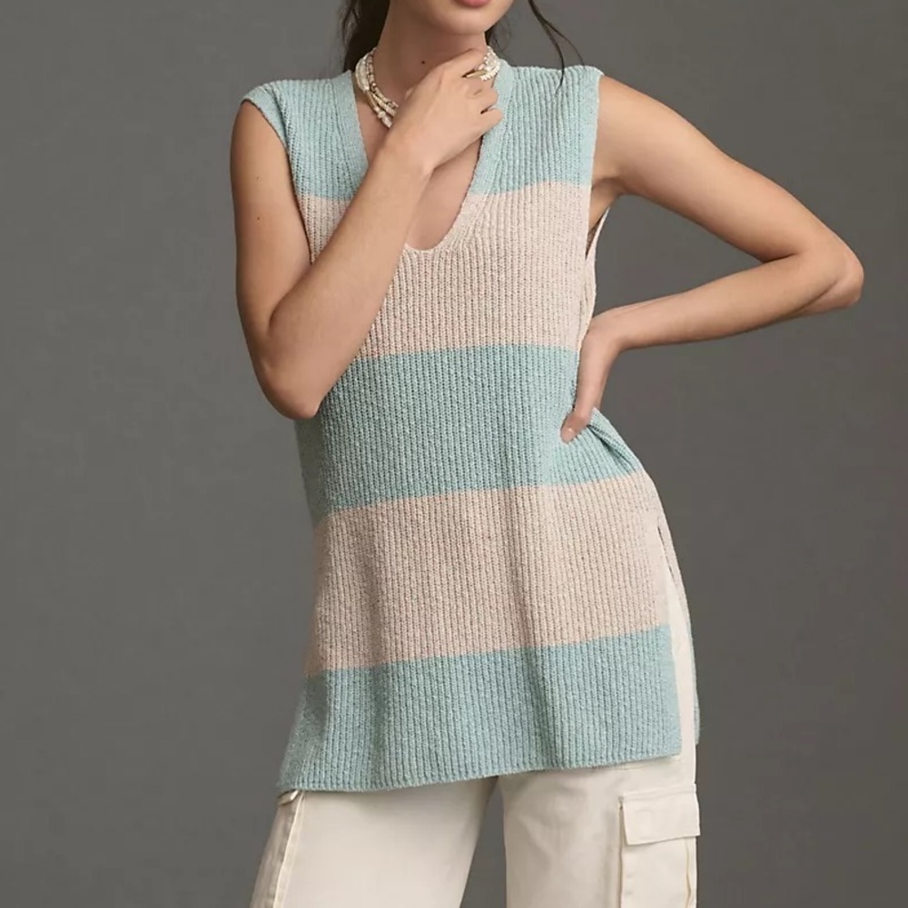 Anthropologie Pilcro Longline Sweater Vest V Neck Stripe M fall